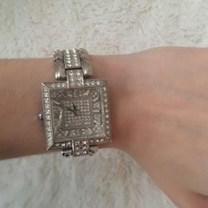 Silver Stainless Steel Rhinestone Watch & Ring Set
